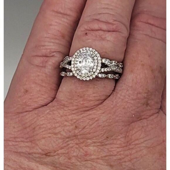 18k Filled White Gold 1.81 Ct. White Sapphire 3 Piece Ring- Size 9